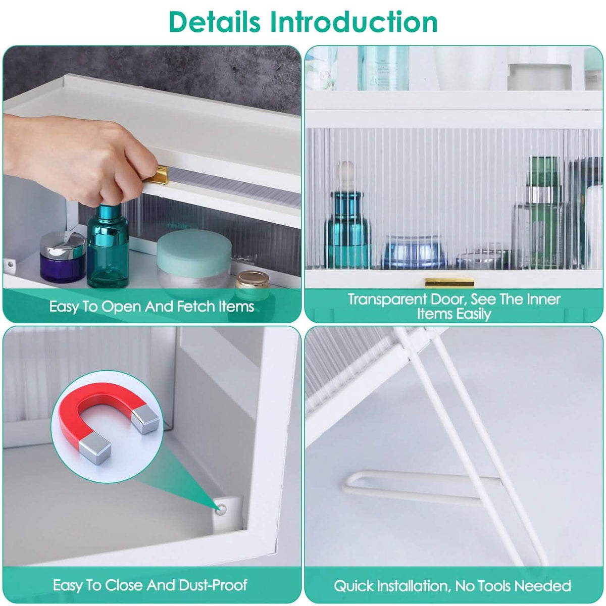 Over the Toilet Storage Cabinet with Dust-Proof Transparent Magnetic Door Side Opening - A-1 Thread Vault