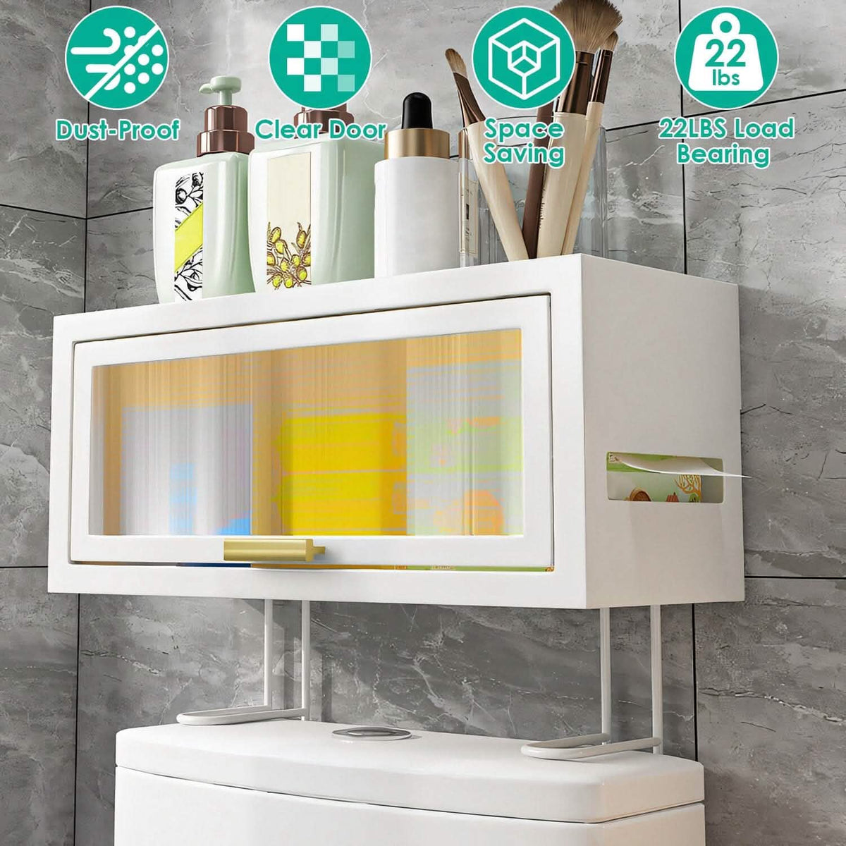 Over the Toilet Storage Cabinet with Dust-Proof Transparent Magnetic Door Side Opening - A-1 Thread Vault