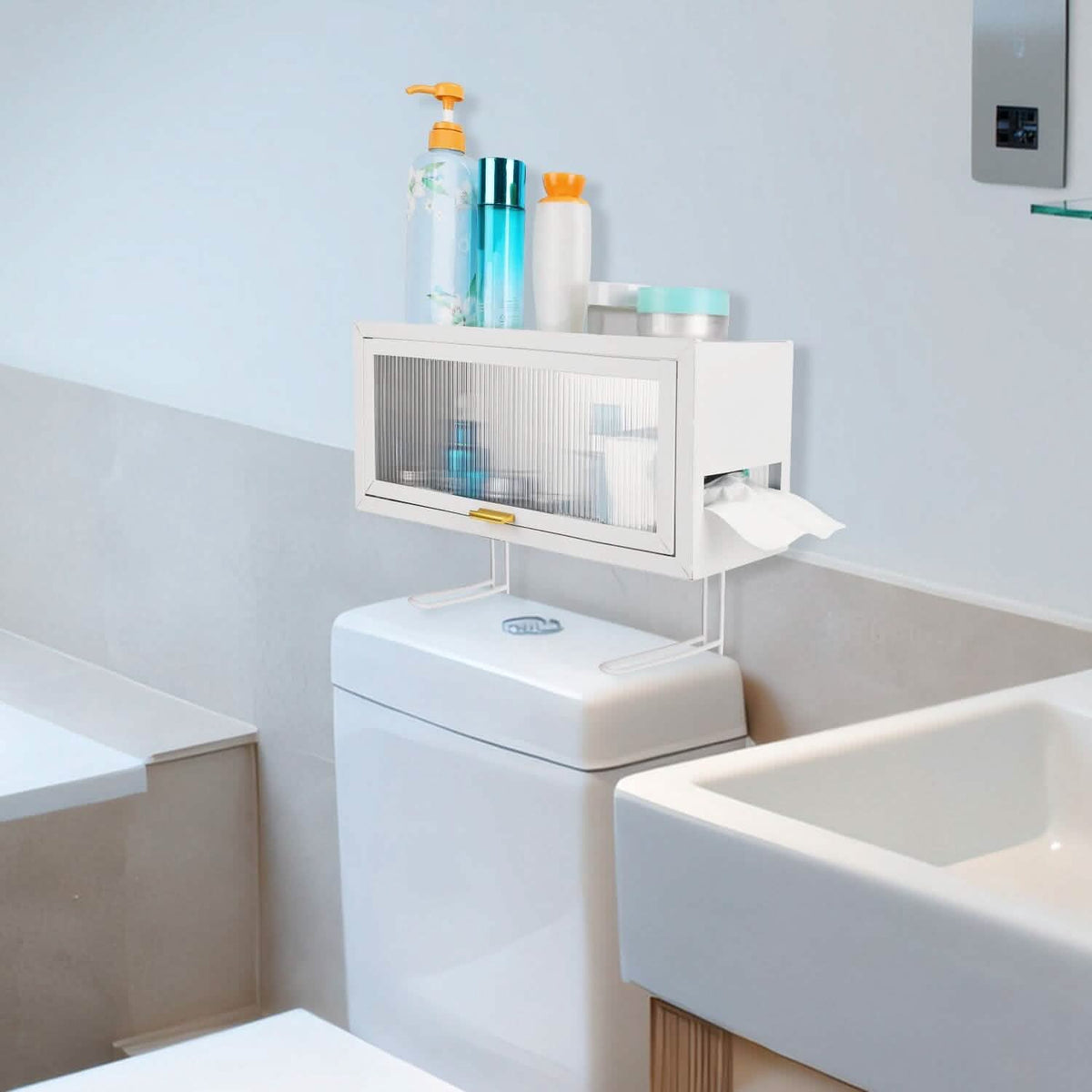 Over the Toilet Storage Cabinet with Dust-Proof Transparent Magnetic Door Side Opening - A-1 Thread Vault