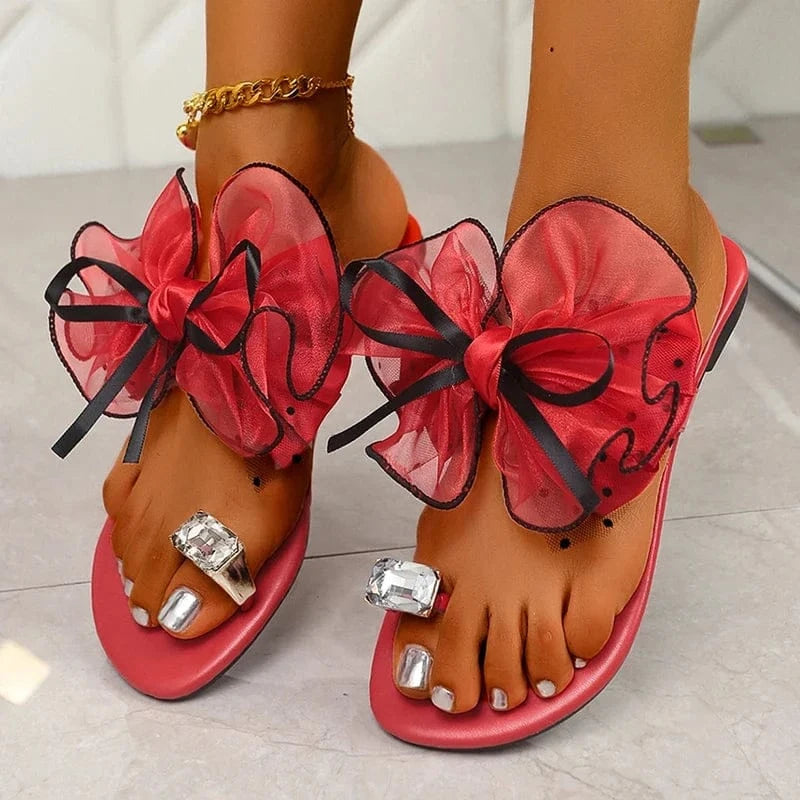 Oversized Organza Bow Platform Thong Sandals - A-1 Thread Vault