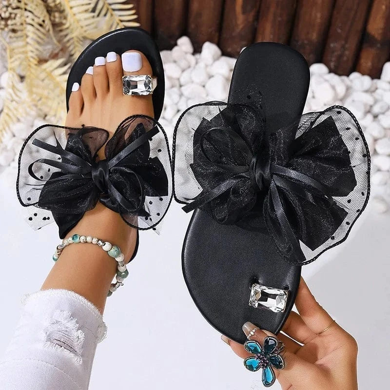 Oversized Organza Bow Platform Thong Sandals - A-1 Thread Vault