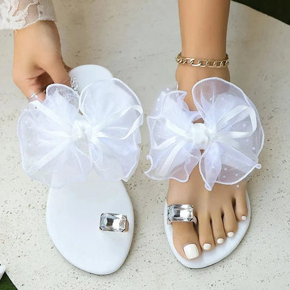 Oversized Organza Bow Platform Thong Sandals - A-1 Thread Vault