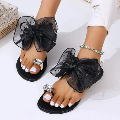 Oversized Organza Bow Platform Thong Sandals - A-1 Thread Vault