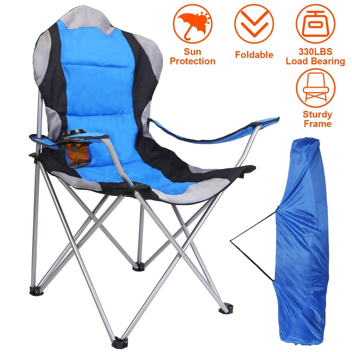 Padded Seat Arm Back Foldable Camping Chair Heavy Duty Steel Lawn - A-1 Thread Vault