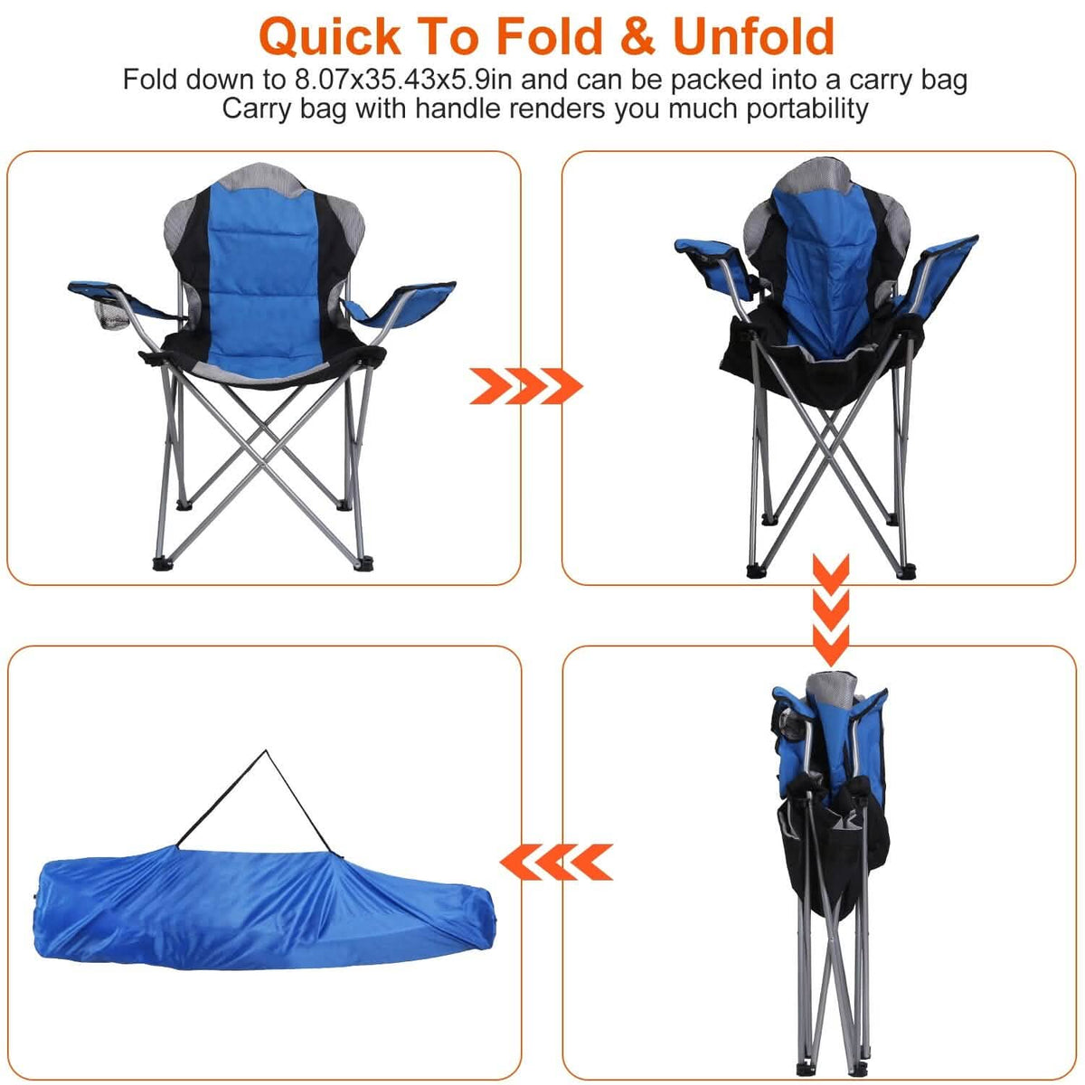 Padded Seat Arm Back Foldable Camping Chair Heavy Duty Steel Lawn - A-1 Thread Vault