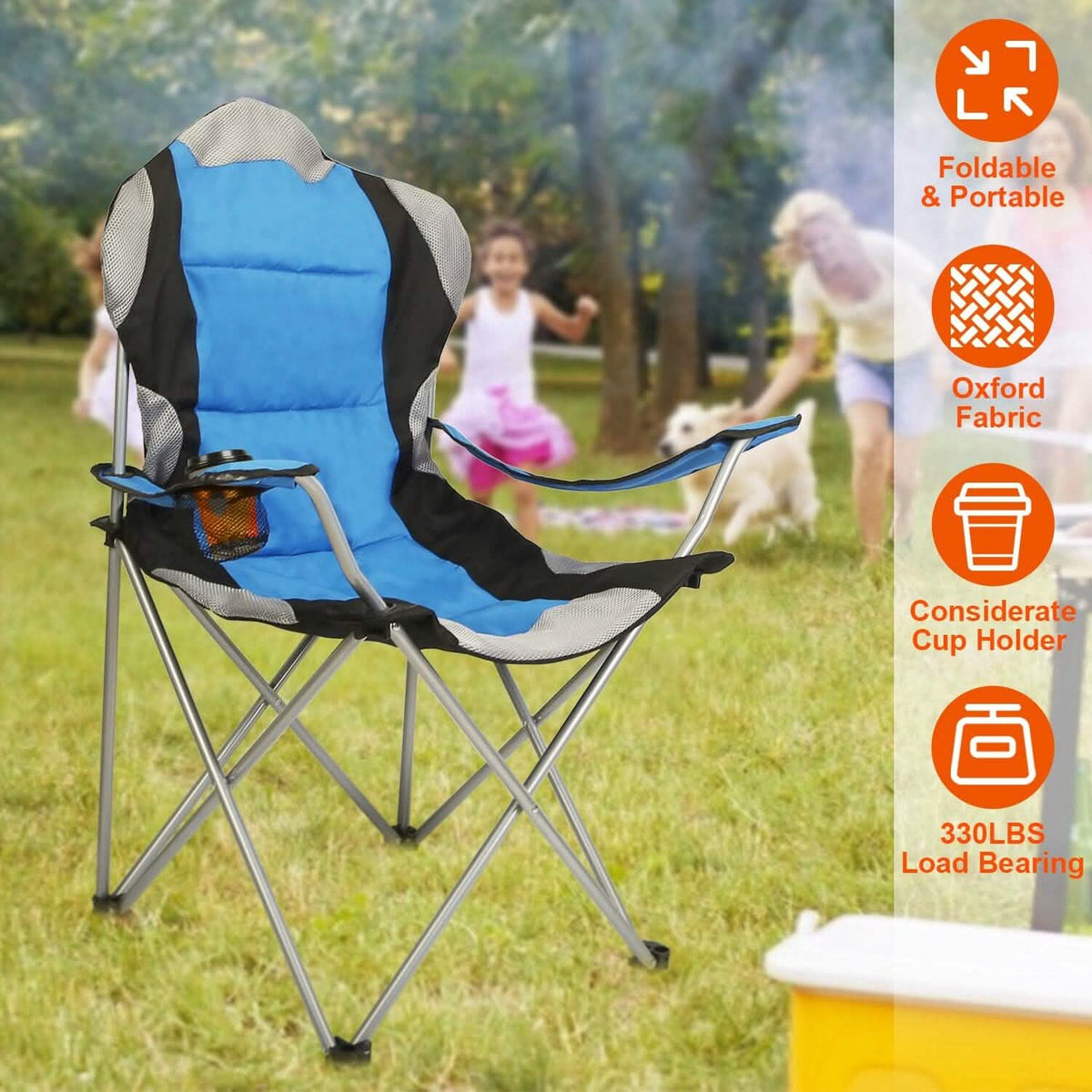 Padded Seat Arm Back Foldable Camping Chair Heavy Duty Steel Lawn - A-1 Thread Vault
