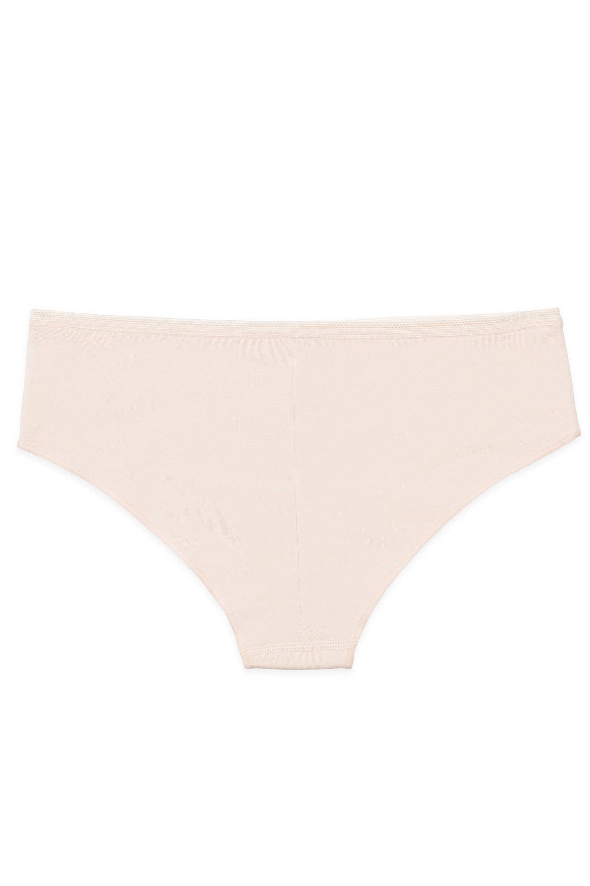 Light beige bikini-style underwear with a seamless look and simple waistband.