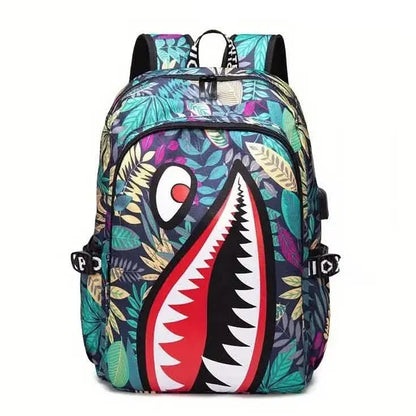 Patterned Shark Nylon Student Backpack - A-1 Thread Vault