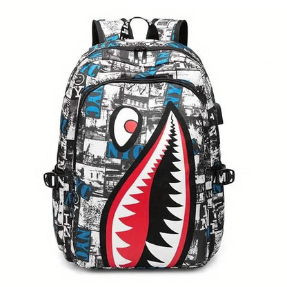 Patterned Shark Nylon Student Backpack - A-1 Thread Vault