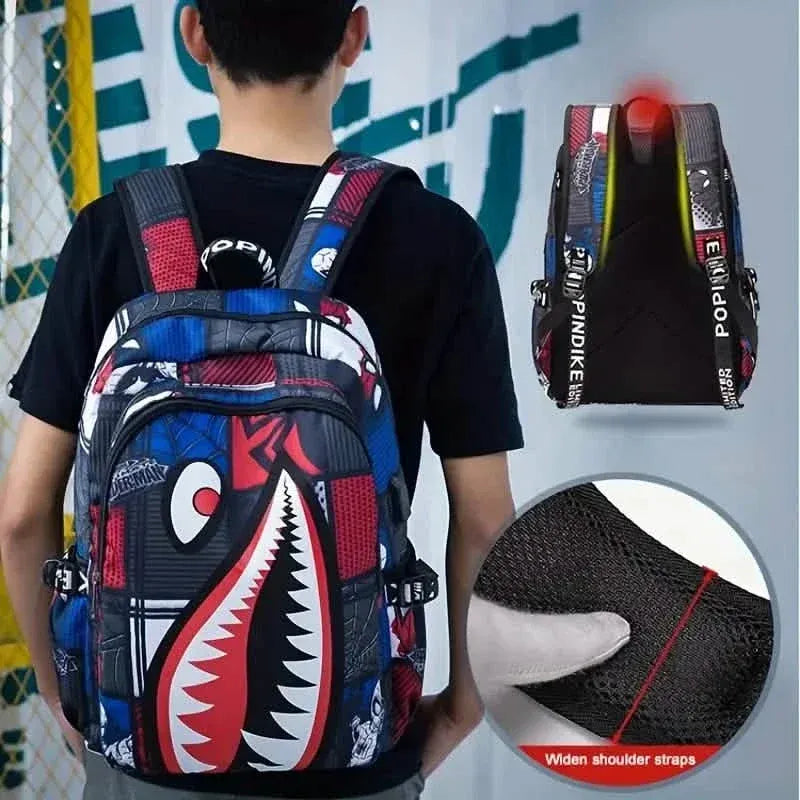 Patterned Shark Nylon Student Backpack - A-1 Thread Vault