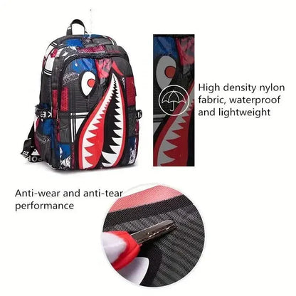 Patterned Shark Nylon Student Backpack - A-1 Thread Vault