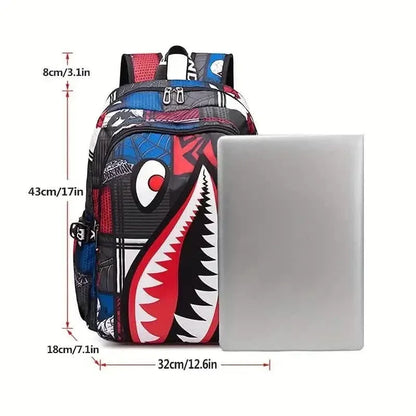 Patterned Shark Nylon Student Backpack - A-1 Thread Vault