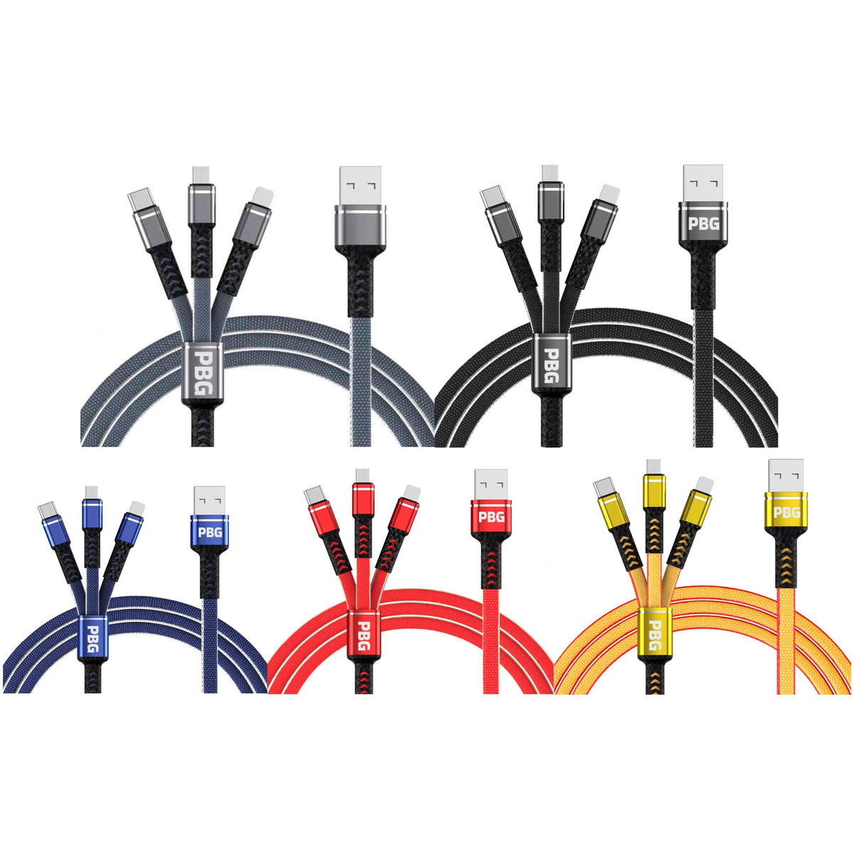 PBG 3-in-1 Cable Mesh/Nylon Braided HQ Multi Device Charging (Lightning, USB-C , Micro) - A-1 Thread Vault