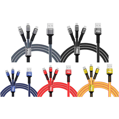 PBG 3-in-1 Cable Mesh/Nylon Braided HQ Multi Device Charging (Lightning, USB-C , Micro) - A-1 Thread Vault