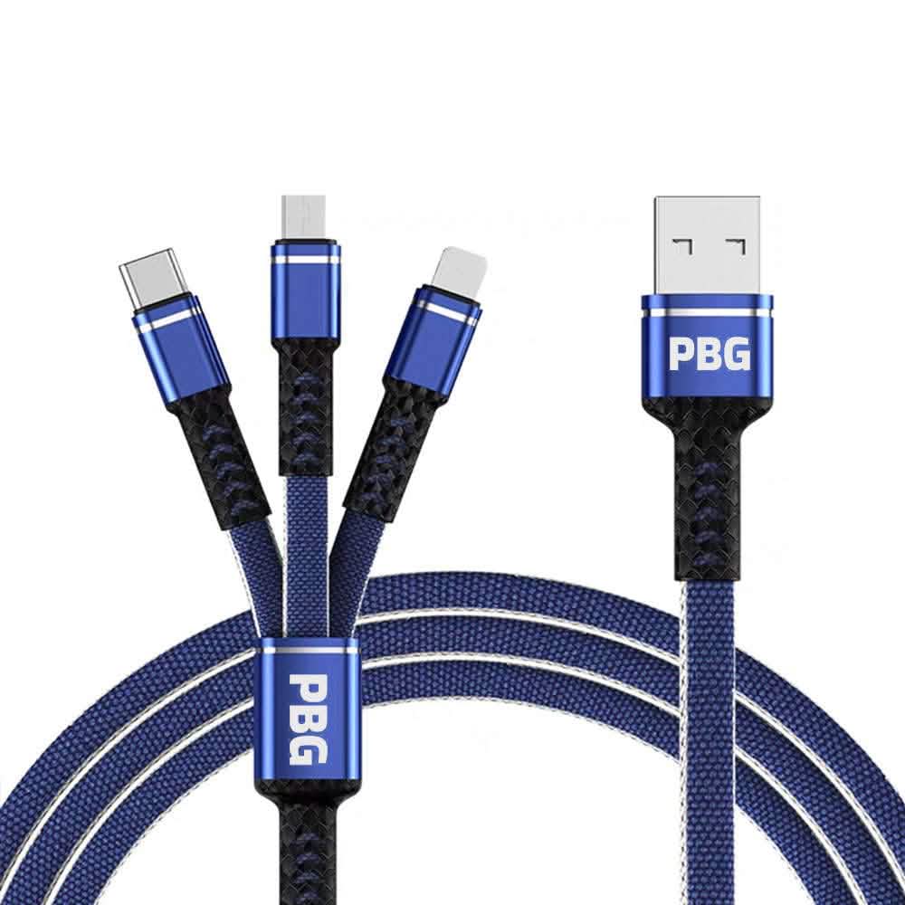 PBG 3-in-1 Cable Mesh/Nylon Braided HQ Multi Device Charging (Lightning, USB-C , Micro) - A-1 Thread Vault