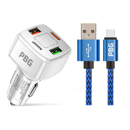 PBG 4 Port PD/USB Car Charger and 10Ft. Zebra Style Lightning Cable Bundle - A-1 Thread Vault