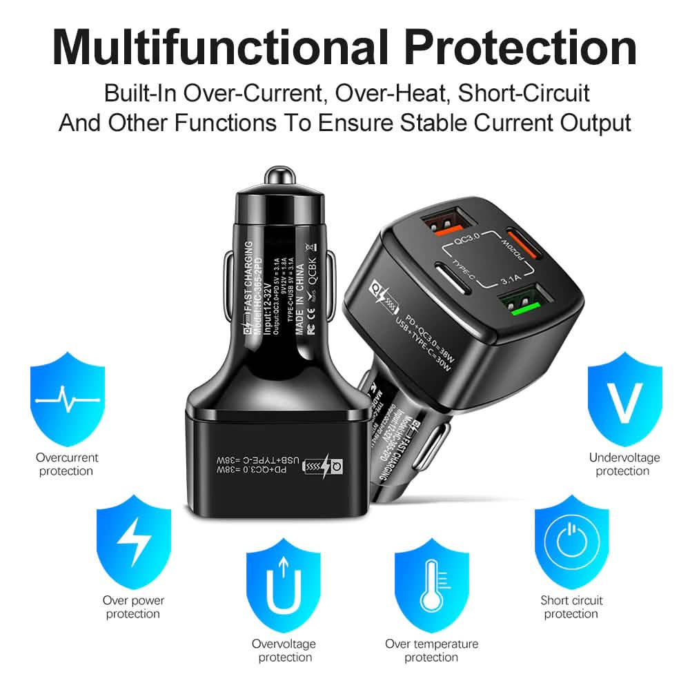 PBG 4 Port PD/USB Car Charger and 10Ft. Zebra Style Lightning Cable Bundle - A-1 Thread Vault