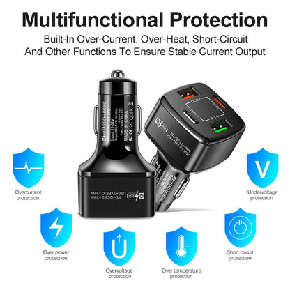 PBG 4 Port PD/USB Car Charger and 10Ft. Zebra Style Lightning Cable Bundle - A-1 Thread Vault