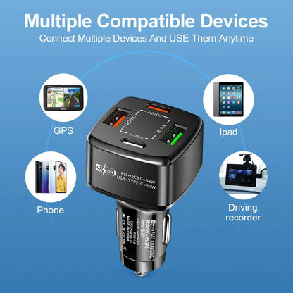 PBG 4 Port PD/USB Car Charger and 10Ft. Zebra Style Lightning Cable Bundle - A-1 Thread Vault