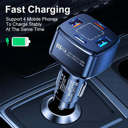 PBG 4 Port PD/USB Car Charger and 10Ft. Zebra Style Lightning Cable Bundle - A-1 Thread Vault