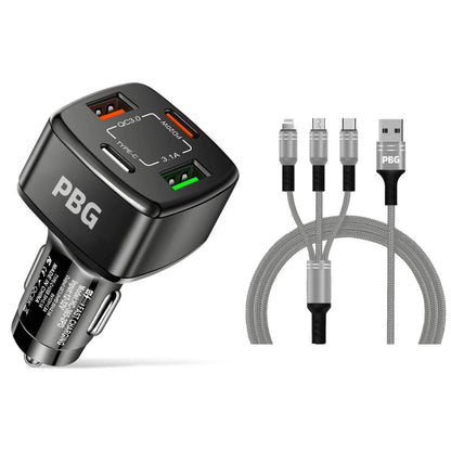 PBG Black 4 Port Car Charger and 4FT - 3 in 1 Nylon Cable Combo - A-1 Thread Vault