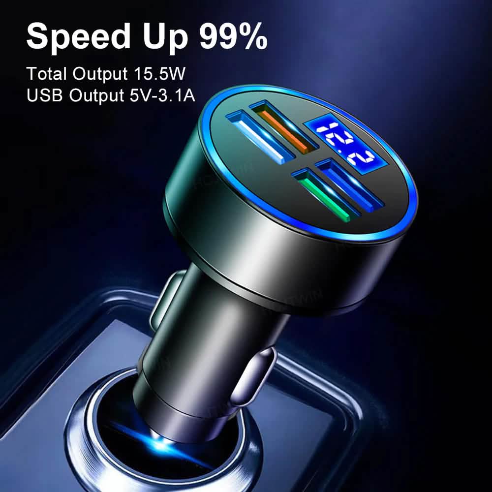 PBG LED 4 Port Car Charger Voltage Display and 3-in-1 Cable Bundle - A-1 Thread Vault