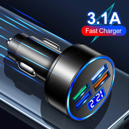 PBG LED 4 Port Car Charger Voltage Display and 3-in-1 Cable Bundle - A-1 Thread Vault