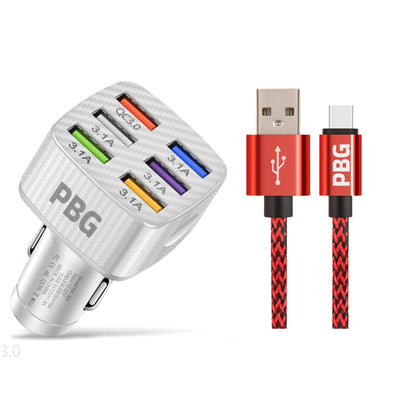 PBG LED 6-Port Car Charger and 10FT XL Zebra Lightning Cable Combo - A-1 Thread Vault