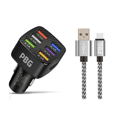 PBG LED 6 Port Car Charger and 10Ft. XL Zebra Lightning Cable Combo - A-1 Thread Vault