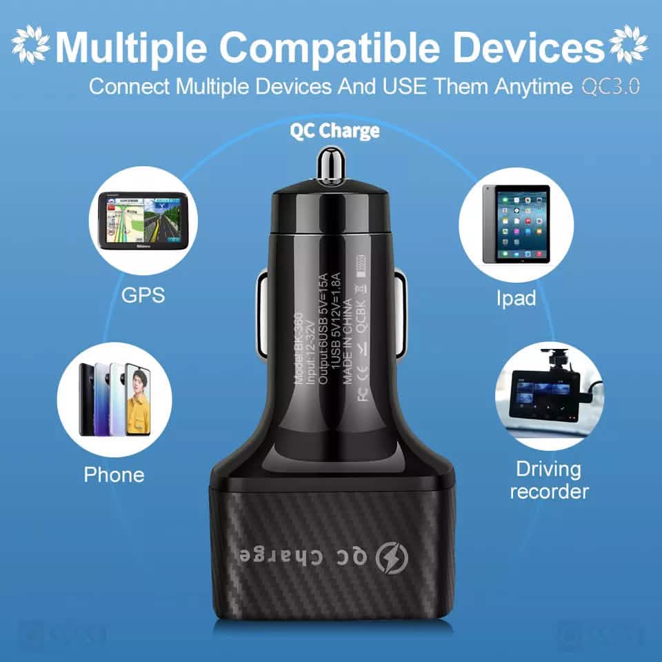 PBG LED 6-Port Car Charger and 4 in 1 Nylon Charging Cable Bundle - A-1 Thread Vault