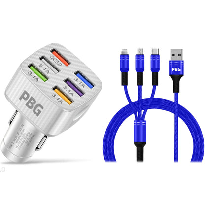 PBG LED 6 Port Car Charger and 4Ft. 3-in-1 Cable Combo - A-1 Thread Vault