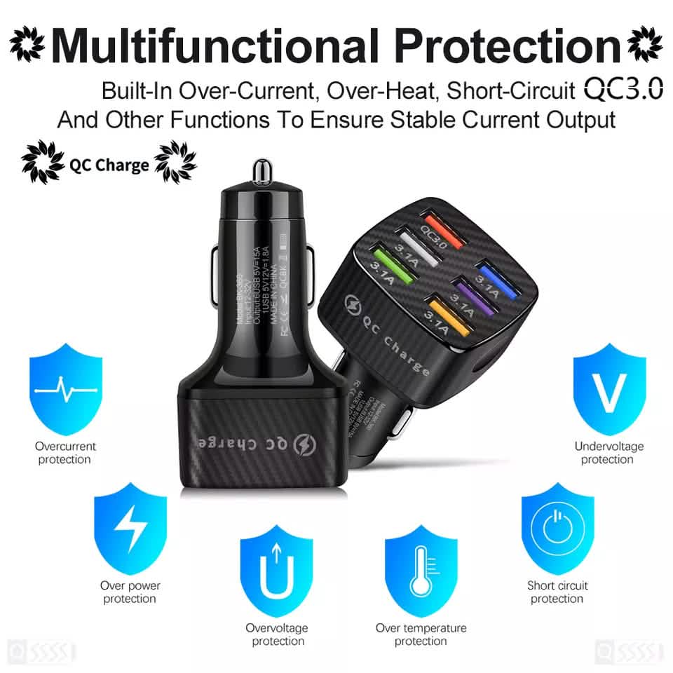 PBG LED 6 Port Car Charger and 4Ft. 3-in-1 Cable Combo - A-1 Thread Vault
