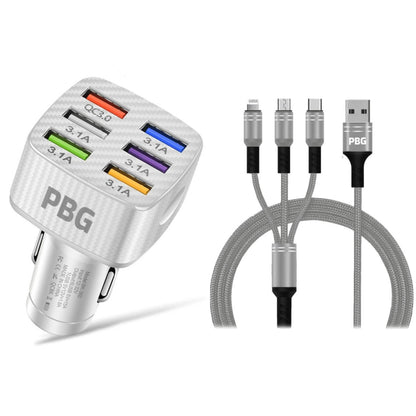 PBG LED 6 Port Car Charger and 4Ft. 3-in-1 Cable Combo - A-1 Thread Vault