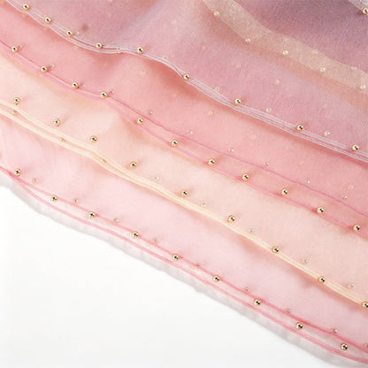 Pearl Beaded Gold Border Chiffon Hijab Shawl(MH236) - A-1 Thread Vault