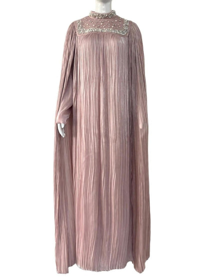 Pearl & Crystal Beaded Pleated Chiffon Maxi Gown(MA441) - A-1 Thread Vault