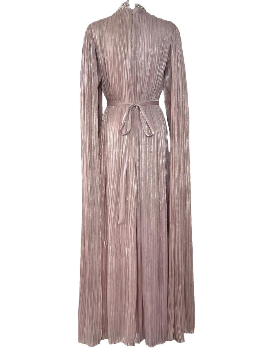 Pearl & Crystal Beaded Pleated Chiffon Maxi Gown(MA441) - A-1 Thread Vault