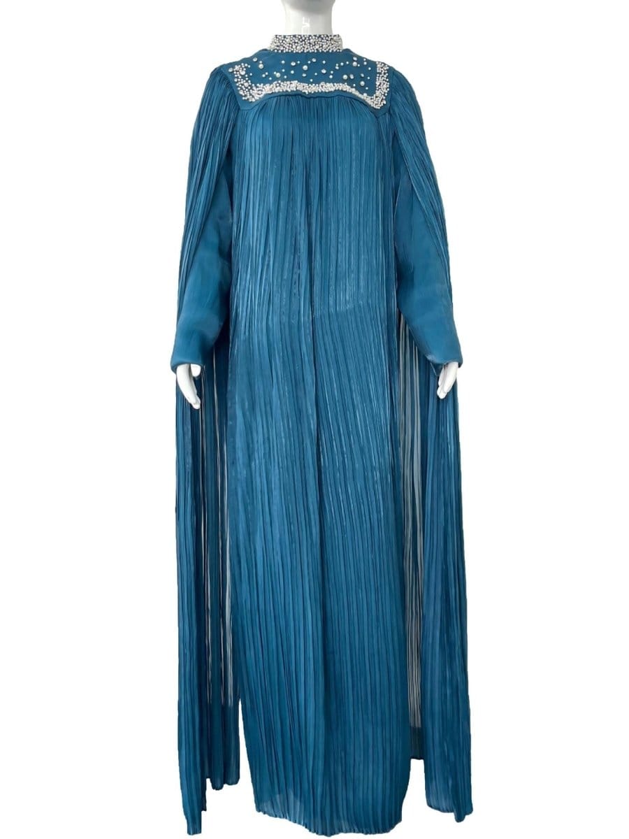 Pearl & Crystal Beaded Pleated Chiffon Maxi Gown(MA441) - A-1 Thread Vault