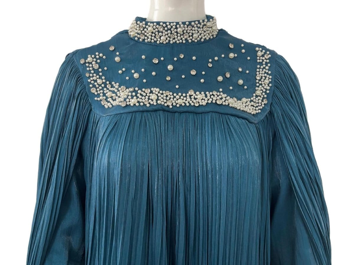 Pearl & Crystal Beaded Pleated Chiffon Maxi Gown(MA441) - A-1 Thread Vault