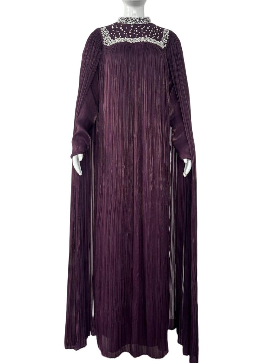Pearl & Crystal Beaded Pleated Chiffon Maxi Gown(MA441) - A-1 Thread Vault