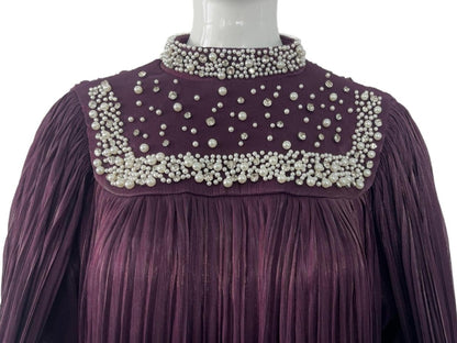 Pearl & Crystal Beaded Pleated Chiffon Maxi Gown(MA441) - A-1 Thread Vault