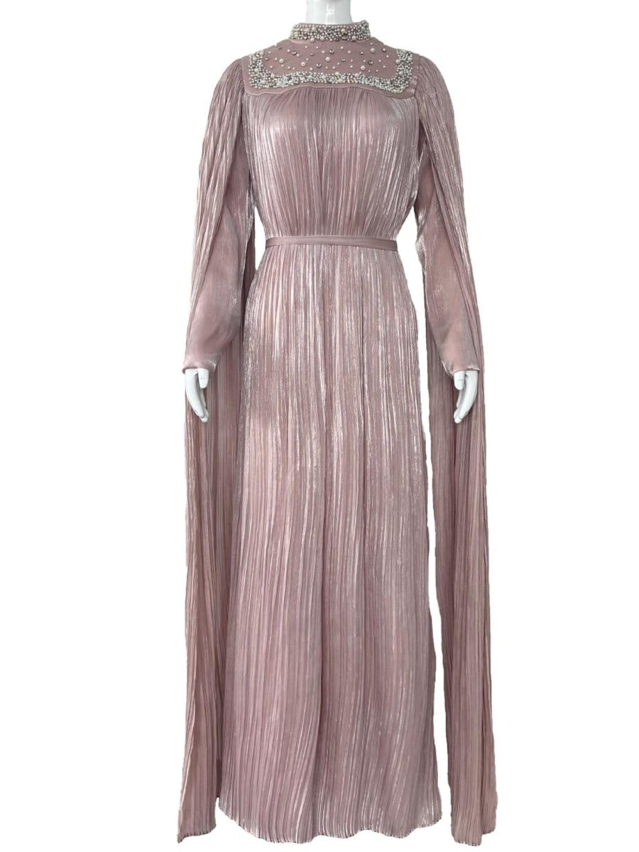 Pearl & Crystal Beaded Pleated Chiffon Maxi Gown(MA441) - A-1 Thread Vault
