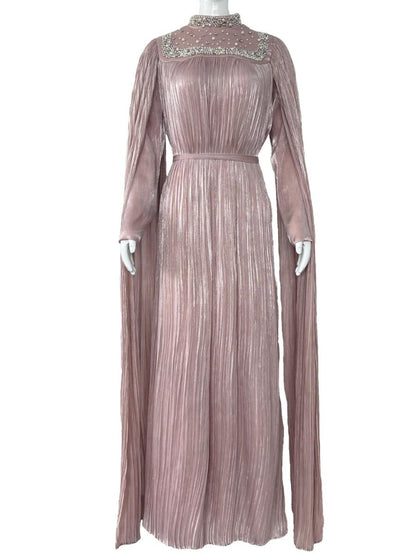 Pearl & Crystal Beaded Pleated Chiffon Maxi Gown(MA441) - A-1 Thread Vault