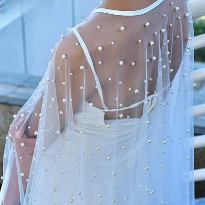 Pearl Embellished Bridal Cape(MAC374) - A-1 Thread Vault