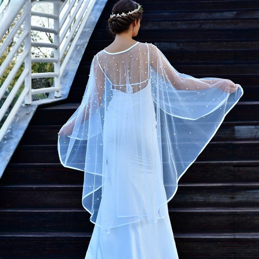 Pearl Embellished Bridal Cape(MAC374) - A-1 Thread Vault