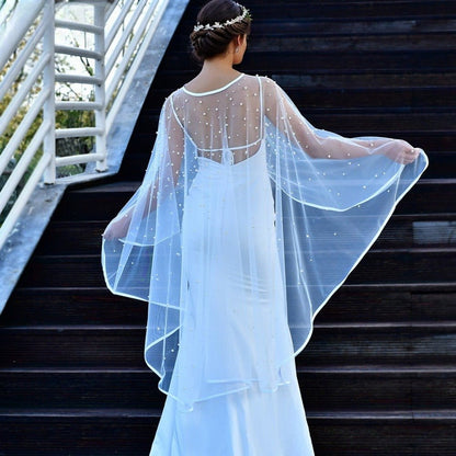Pearl Embellished Bridal Cape(MAC374) - A-1 Thread Vault