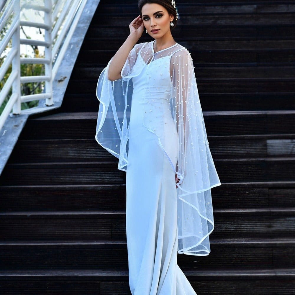 Pearl Embellished Bridal Cape(MAC374) - A-1 Thread Vault