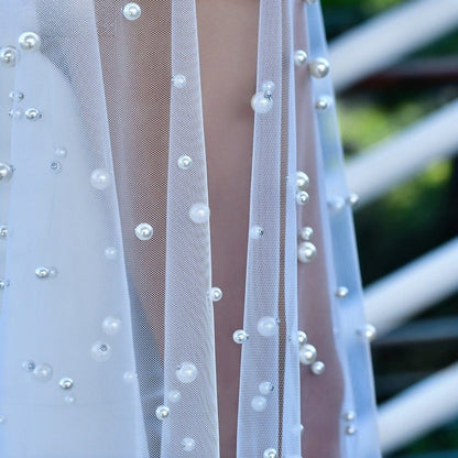 Pearl Embellished Bridal Cape(MAC374) - A-1 Thread Vault