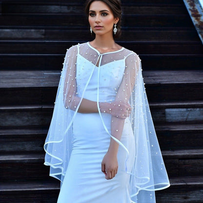 Pearl Embellished Bridal Cape(MAC374) - A-1 Thread Vault