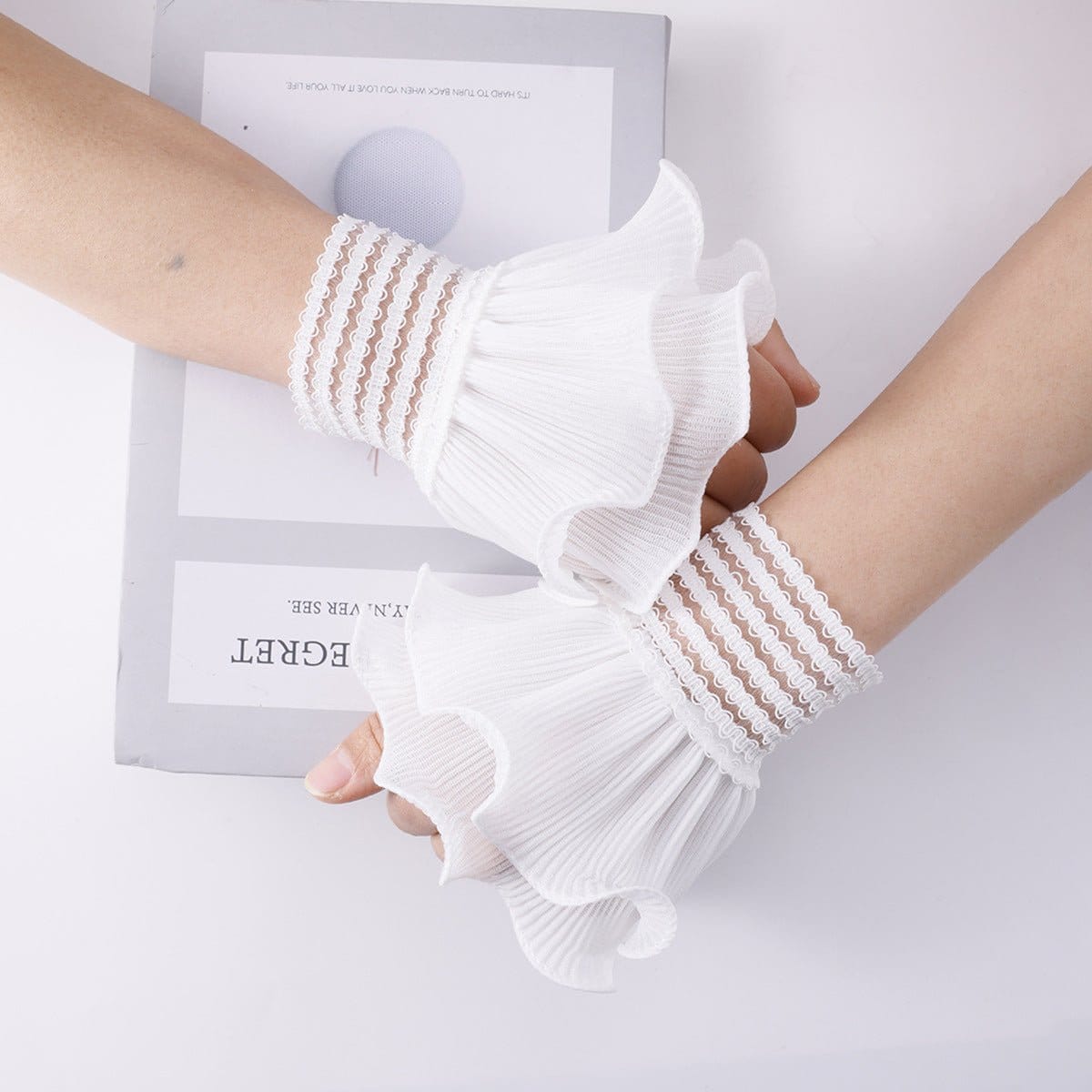 Pearl Embellished Double Ruffle Cuff Sleeves (MAC420) - A-1 Thread Vault