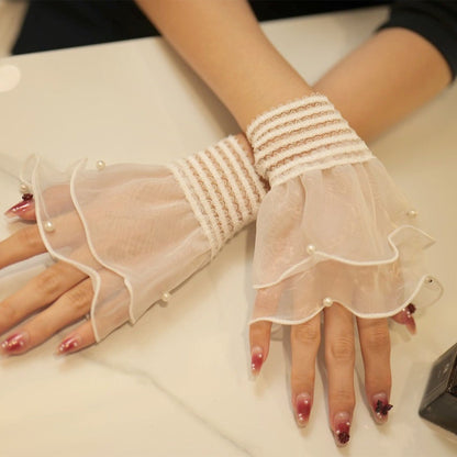 Pearl Trim Organza Ruffle Cuff Sleeves (MAC424) - A-1 Thread Vault